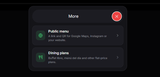 The More chooser with Public menu and Dining plans